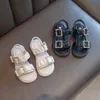 Sandalias para niñas, sandalias romanas, verano 2022, zapatos romanos Beige para niños, zapatos de moda suaves para niños, zapatos planos de playa, zapatos con cuentas W0217