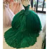 Vestidos de renda verde elegante vestidos de bola de tule bola de tule de 1523 Meninas de 15 anos porno doce 15 anos de festa de anivers￡rio com arco elegante vestido de baile vestidos de xv anos