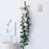 Flores decorativas, guirnalda de hojas de eucalipto artificiales, colgante de pared para el hogar, plantas de vid, corona de hiedra, decoración de boda, ratán falso