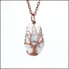 Pendentif Colliers Fil Enveloppé Cercueil Fortune Arbre De Vie Collier Pierre Naturelle Quartz Rose Guérison Cristal Oeil De Tigre Améthyste Wom Dhg7E