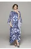 Robes décontractées Summer Runway Loose Maxi Dress Women's Bawting Sleeve Blue And White Porcelain Flower Print Bohemian Long Robe Femme