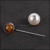 Szpilki broszki 12 mm naturalny kamień onyksowy kryształowy tygrys broszka do oczu imitacja Pearl Safe Pins Bag Hat Ubranie klapy biżuter