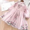 Meisjes jurken elegant bloem bruiloft feest prinses casual kinderen kleren kanten lange mouwen kinderkinderen vestidos voor 38T 230217