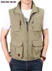 Men's Vests Men's Thin Tooling Loose Quick Drying Vest Men's Outdoor Sports Multi Pocket Stand Collar Vest Spring Camping Fishing Vest 230217