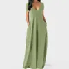 Casual Dresses Summer Maxi Dress for Women Clothing 2022 Fashion Solid Color Sexig Deep Vneck kortärmad avslappnad klänning Hög midja Pocket Robe Z0216