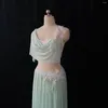 Stage Wear Belly Dance Practice Clothing Oriental Performance Large Swing Skirt Group Mesh Split Suit