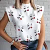 Blusas femininas camisas de moda feminino lábios elegantes tampos de impressão e blusa de verão de verão