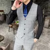 Men's Suits High Quality (Blazer Vest Trousers) Plaid British Style Business Elegant Fashion Casual Party Men's Dressing Three-piece Set