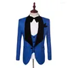 メンズスーツ男性3ピースセットウェディングブルーメンズグルームドレスメンブレザーパンツベストビジネスフォーマルプラスサイズS-5XLファッション