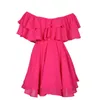 Casual Dresses Off Shoulder Ruffle Short Mini Dress Women Summer Fashion A Line Sundress Robe Female Solid Color Casual Sundress M6075 Z0216