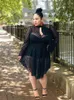 Plus Size Dresses Lace Dress Women Sexy Clothing Long Sleeve Mesh With Lingerie Strap Black Midi Wholesale Drop