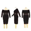 プラスサイズのドレス女性のための服セクシーなオフショルダーブラックドレスレース透明メッシュ包帯卸売ドロップ