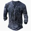 남자 티셔츠 빈티지 프린트 코튼 t- 긴 소매 v 넥 탑 그래픽 가을 캐주얼 대형 옷 버튼 보트 앵커 t 230217