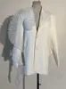 Feminino ternos blazers eam mulheres brancas de babados de tamanho grande lapela de lapela de manga longa Jaqueta de ajuste solto moda Spring outono 1de3921 230216