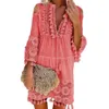 Casual Dresses Sexy Women's Shift Dress Long Sleeve Tassel Fringe Lace Robe Strapless Deep VNeck Female Summer Casual Boho Vacation Dresse Hot Z0216