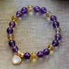 Strand Luxury Amethysts Stretch Elastic Beads Heart Charm Armband Natural Stones 8mm Designer Yoga Meditation Smycken