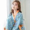 Women's Sleepwear Flower Printing Long Sleeve Pants Pajamas For Women Loungewear Fashionable Home Set V-Neck Polyester Pijama Mujer