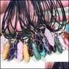 Pendentif Colliers Pierre Naturelle Fil D'or Wrap Cristal Collier Hexagone Prisme Améthyste Rose Quartz Pendum Chakra Guérison Bijou Vipje Dh7Cm