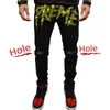 Męskie dżinsy męskie Rozciągnięte chude hip -hopowe szczupły dziura czarne spodnie punkowe litera dhinestones streetwear men dżinsowe spodnie 230216