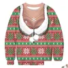 Men'S Sweaters Mens Ugly Christmas Sweater 3D Funny Print Jumpers Tops Men Women Autumn Long Sleeve Crewneck Holiday Party Xmas Swea Dhjlw