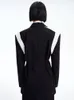 Damen Anzüge Blazer EAM Frauen Schwarz Colorblock Eleganter Blazer Revers Langarm Loose Fit Jacke Mode Frühling Herbst 1DF0762 230216