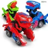 Action Toy Figures EBOYU Dinosaur Car Toys Transformable Dinosaur Car Pull Back Car Toy Electric 360°Spin with Light Music Action Walking for Kids 230217