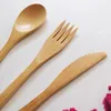 Dijkartikelen sets herbruikbare niet-toxische flatware set bamboe flatwar vork mes lepel draagbare reispicknickbenodigdheden