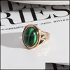 Solitaire Ring Gold Oval Malachite Turquoise Tigers Eye Blue Stone Rings Fashion Inner Dia 1.7Cm Color Band Jewelry For Wome Whole D Dhivo