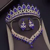 Bröllop smycken set barock blå kristall brud för kvinnor tiaras krona örhängen halsband brud klänning dubai set 230216