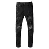 Mäns jeans bandanna paisley lapptäcke rippade streetwear smala mager stretch denim byxor hög kvalitet 230216