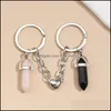 Tecla an￩is Keychain Natural Crystal Quartz Stone Ring Heart Magnetic Button Chain Tecking para Casal Friend Gifts DIY DROW DROW DHPUB