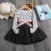 Abiti per ragazze a pois manica lunga in tulle per bambini principessa per la primavera autunno matrimonio festa di compleanno vestido bambini vestiti casual 230217