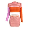 Work Dresses Knit 2 Two Piece Set Womens Outfits Summer Crochet Beach Striped Casual Vacation Dress Sets Crop Top And Mini Skirt