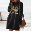 Casual Dresses Womens Round Neck Sweatshirt Long Sleeve Love Shirts Mini Dress Valentines Gift For Work