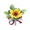 Decoratieve bloemen zonnebloem pols corsage bruidsmeisje armband bruiloft boutonnieres voor bruidegom man kerstcadeau feest