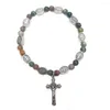 Strand Pierre Naturelle Croyance Religieuse Jésus Croix Christianisme Chapelet Manuel Cordon Élastique Bracelet Amis Bijoux Accessoires Cadeaux