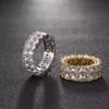 7-12 Goldliebe Ringe Mikro gepflastert 2 Reihen-Tennisringe Zirkon Hip Hop Silberschild Finger Ring für Männer Frauen223r