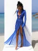 Sukienki swobodne seksowne V Neck Perspective Ruffle śladowe sukienki maxi dla kobiet 2023 Wiosna lato eleganckie boczne imprezę Vestido A1942 Z0216