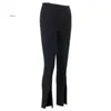 Calça feminina feminino Frente das calças de fenda com zíper chique de primavera outono feminino de cor sólida Cantura alta longa e magro de streetwear de legging