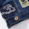 Män västar män denim väst rippade design patch graffiti hål man cowboy punk väst