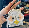 6Style Creativity Owl Coin Purse Keychain Pendant Charm Bijoux de cavieur Holder Fashion Pu Leather Flower Grid Designer Metal Key Chain