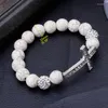 STRAND 40 GB Beading Bracelet White Stone Rhinestone Bangle Elastische natuurlijke stenen Kralen Charms Men Women Sieraden Cross Pendant Party