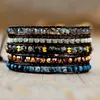 Charm Bracelets Native Inspired Designer Leather Bracelet Black Onyx Mix 5 Strands Woven Wrap Bangles Bohemian Jewelry Dropship 230216