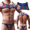 Men's Tank Tops Mens Rainbow Body Chest Harness Bikini Briefs Thongs Low Waist Bulge Pouch Panties Crop Exotic Tanks Underwear