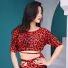 Scene Wear Leopard tryckt Belly Dance Training Clothing Stretch Class Bellydance Costume 2st Crop Top Long Kjol Sexig Mesh Outfit