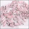 Charms Bk Stone Rose Rose Quartz Różowy kryształ wisiorek sześciokątny wisiorki kolumny naszyjnik biżuter w całej kropli biżuteria Findi Dhlz0