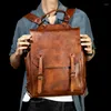 Backpack Handmade Retro Men's Bags Leather Backpacks Vegetable Tanned Travel Fashionable Computer