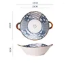 Skålar 7.5 tum japansk handgjorda keramiska salladspasta skålsoppa med handtag nudel kök bordsartiklar mikrovågsugn servis
