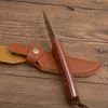 G2378 Survival Prosty nóż 8cr13mov Wzór laserowy Bade Pełny tang drewniana rączka na zewnątrz noża piepy pieszo z skórzaną osłoną guan