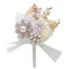 Decorative Flowers 1pcs Fashion Bride Boutonnieres Brooch Wedding Groom Artificial Rose Flower Corsages